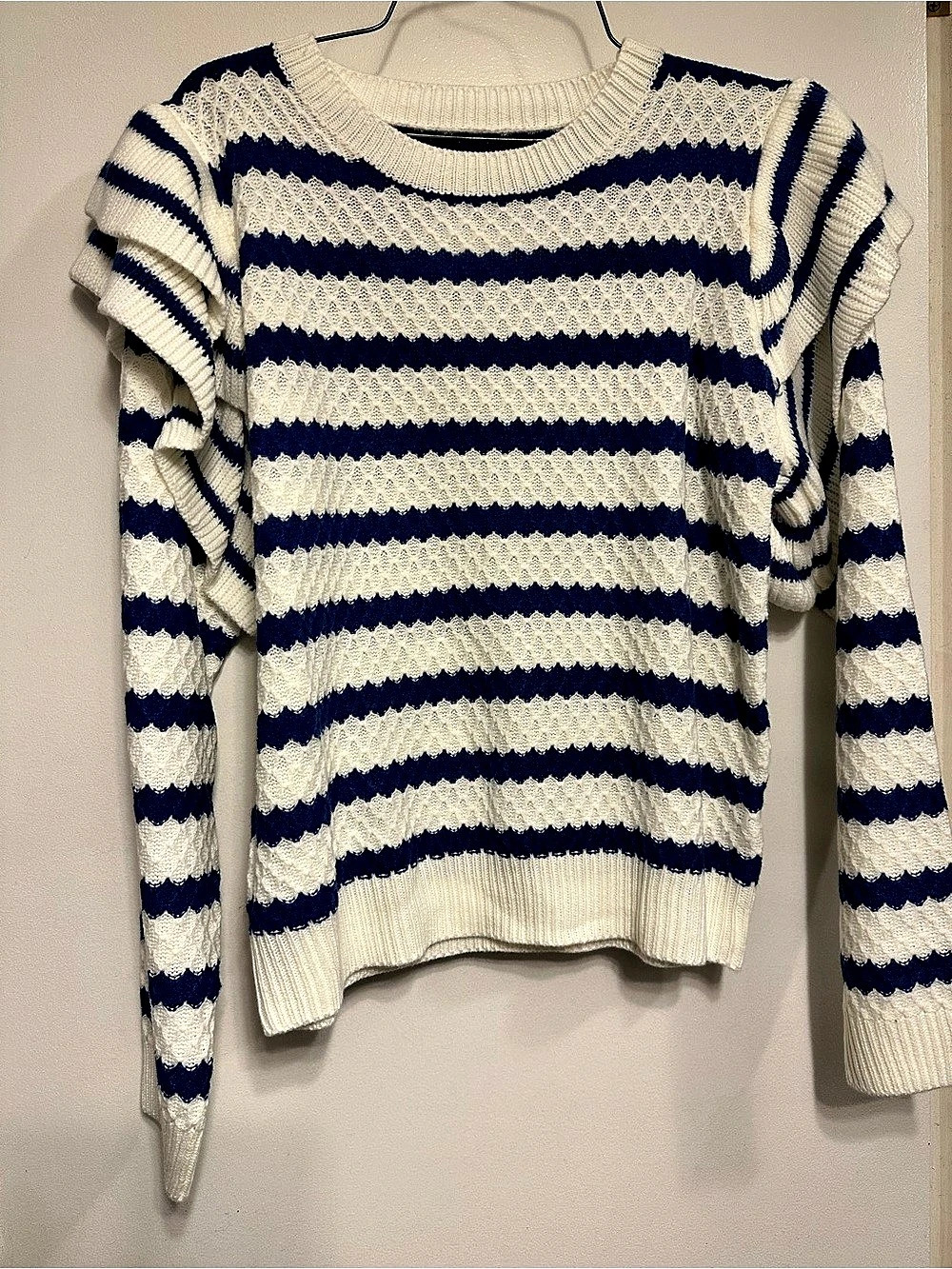 SHEIN Striped Sweater in White & Blue Size Medium